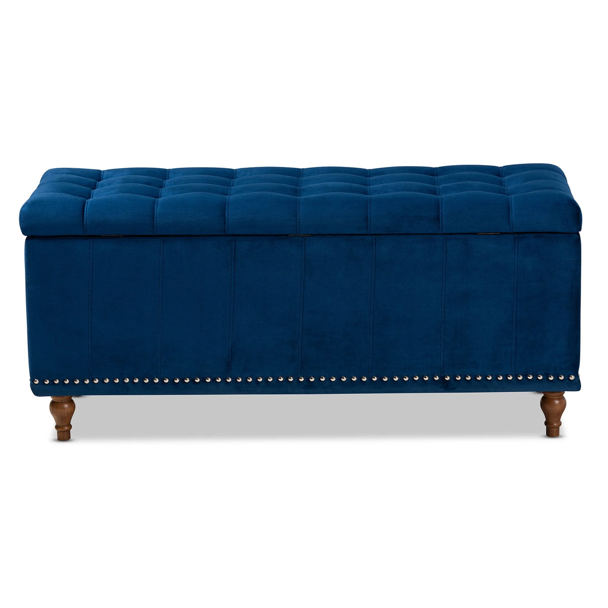 Navy Blue Velvet Button-Tufted Storage Ottoman Bench Y35639