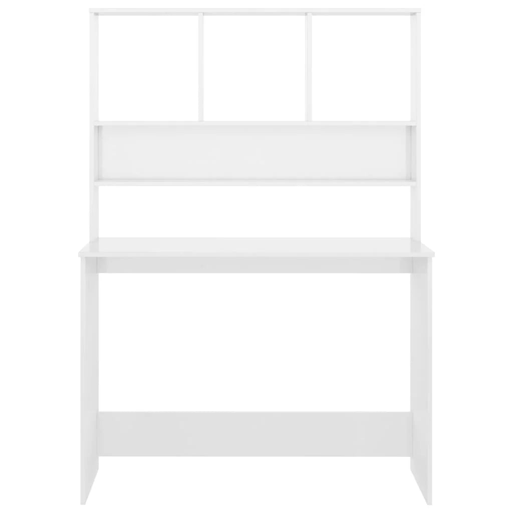 High Gloss White Engineered Wood Desk with Shelves C67477