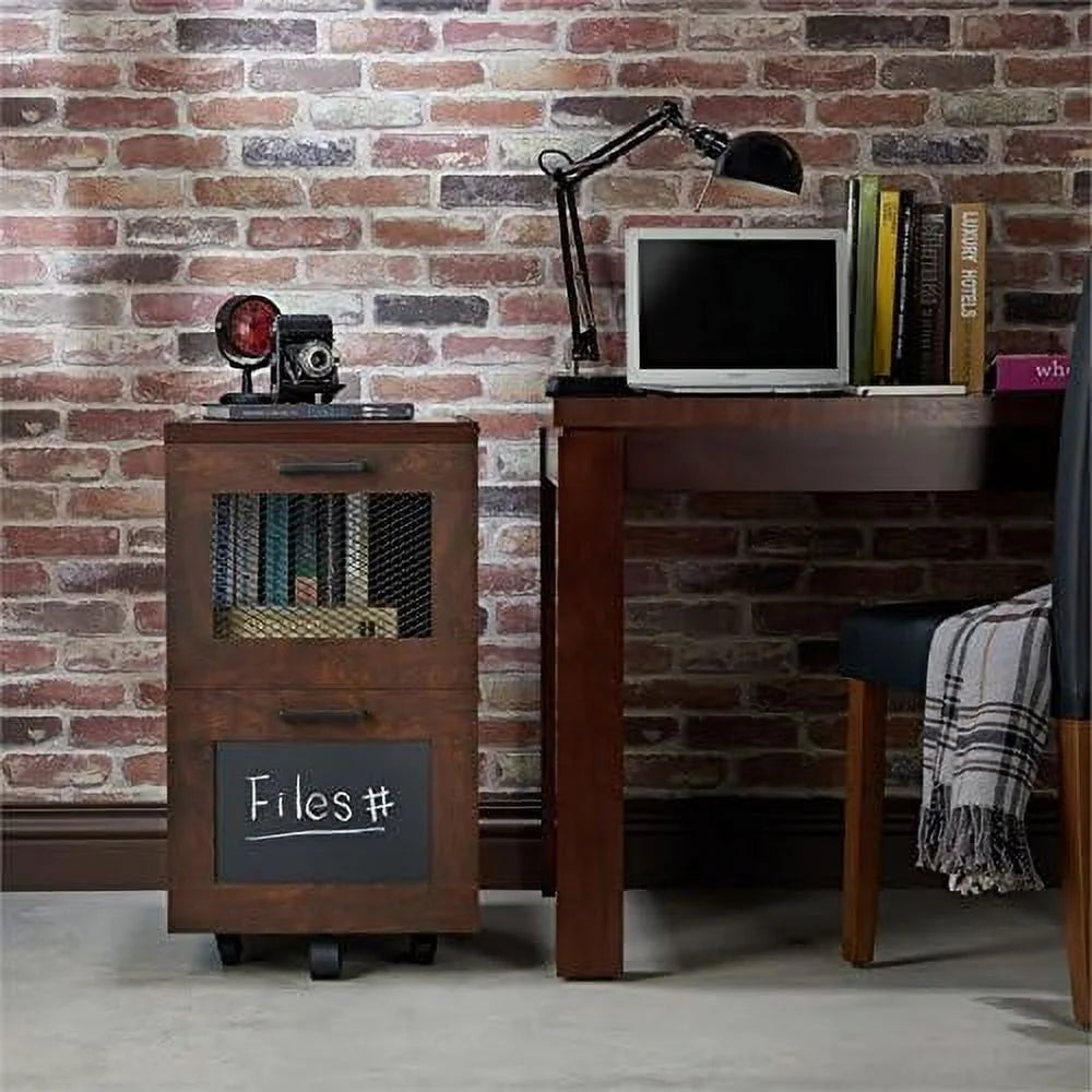 Walnut Wood Filing Cabinet With Casters W2878