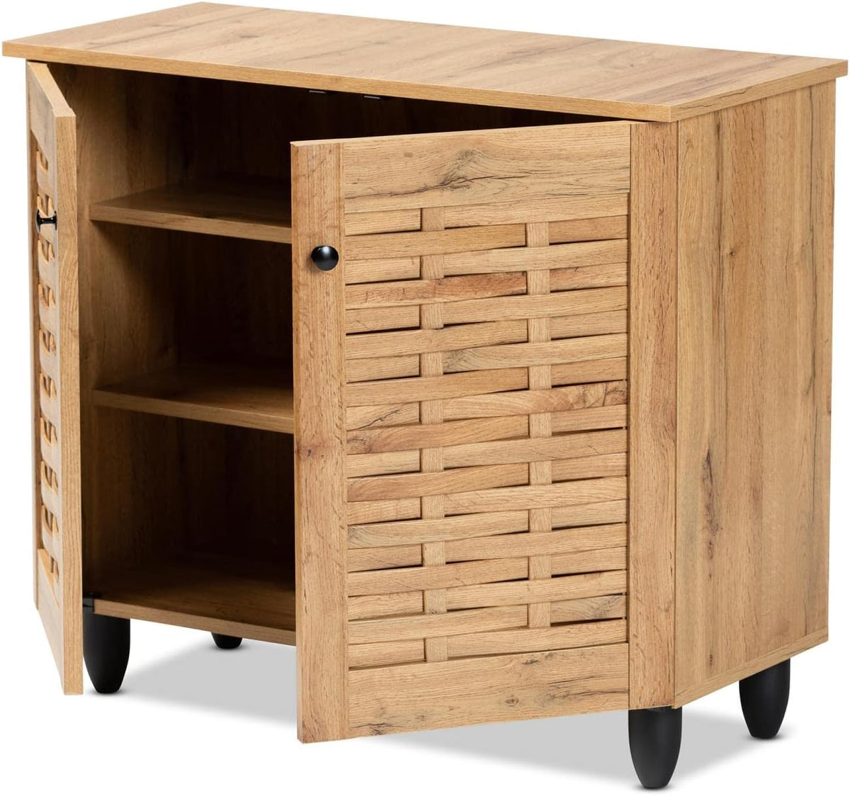 Oak Brown Finished Wood 2-Door Shoe Cabinet U235