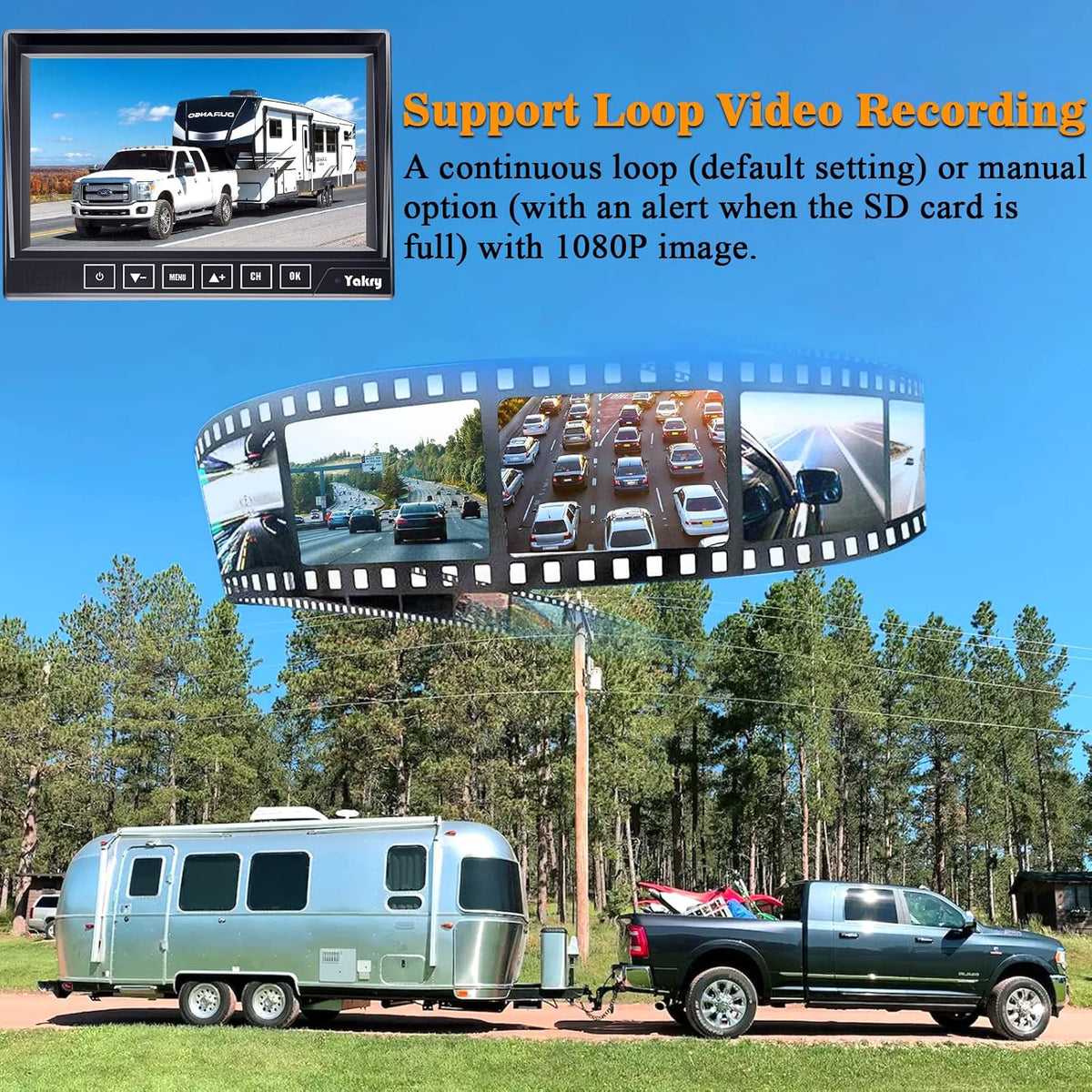 Wireless Backup Camera RV HD 1080P 7 Inch Monitor Four Channels DVR Recorder Bluetooth Rear View System Night Vision I376932