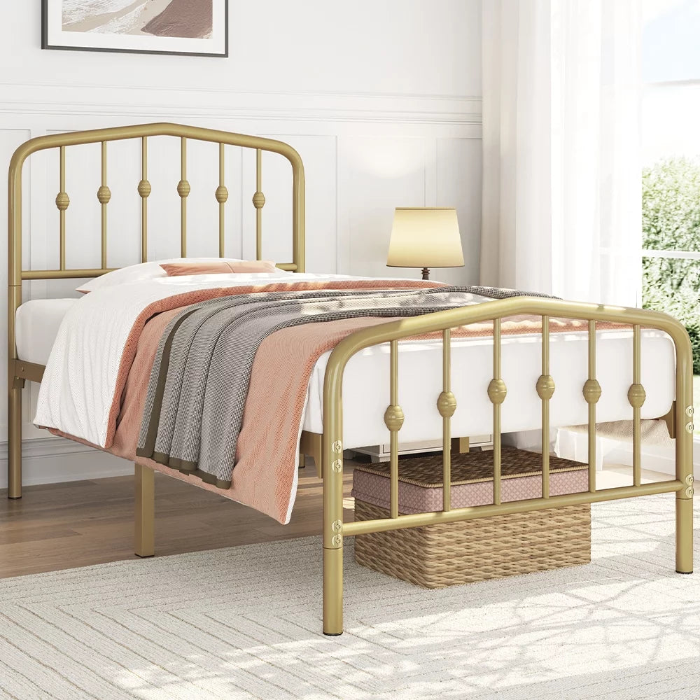Queen Black Metal Platform Bed Frame with Arched Headboard P25828
