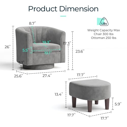 Gray Velvet Swivel Accent Chair with Ottoman D97152