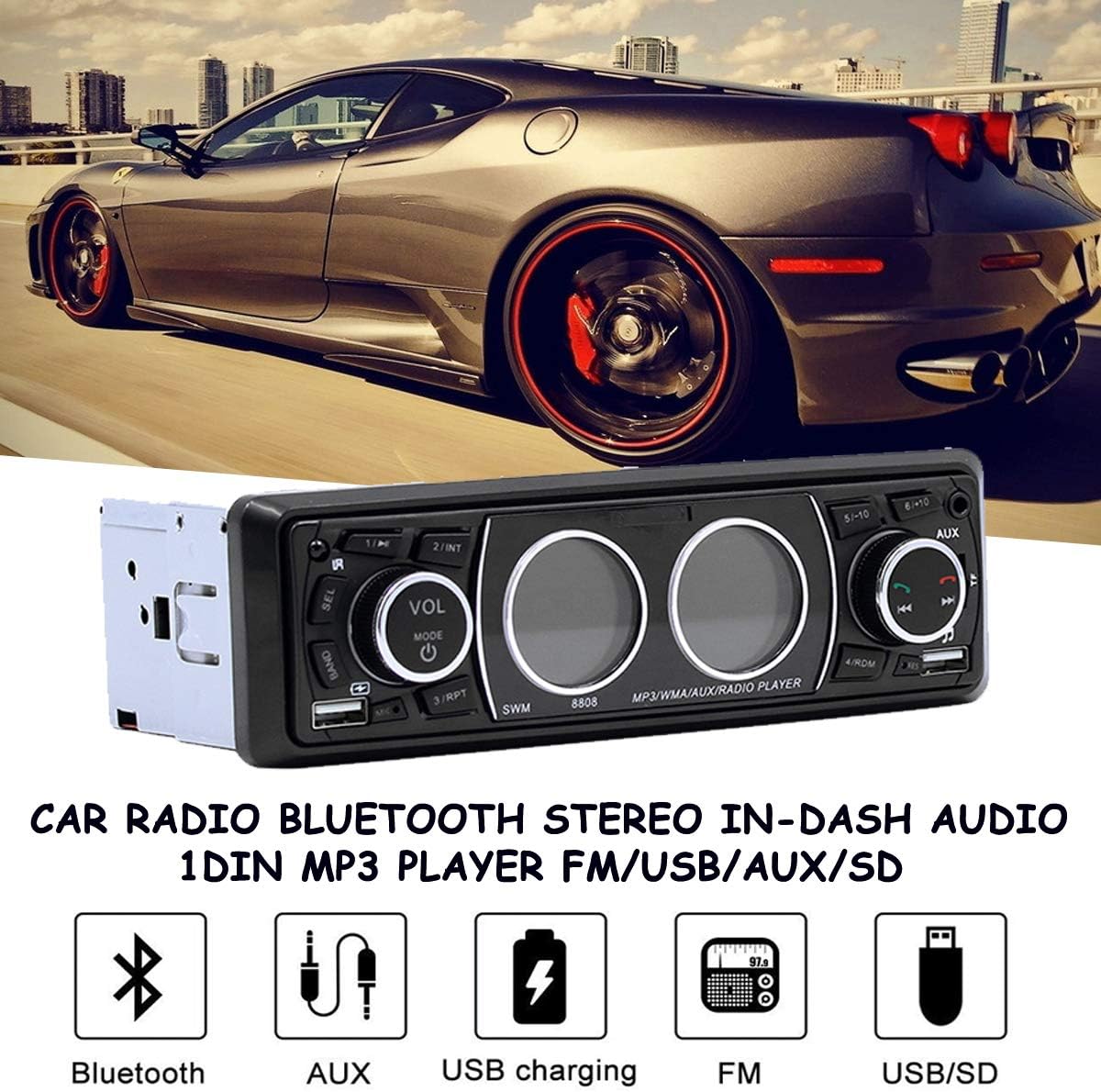 Single DIN Bluetooth Car MP3 Player with Dual USB SD AUX D107