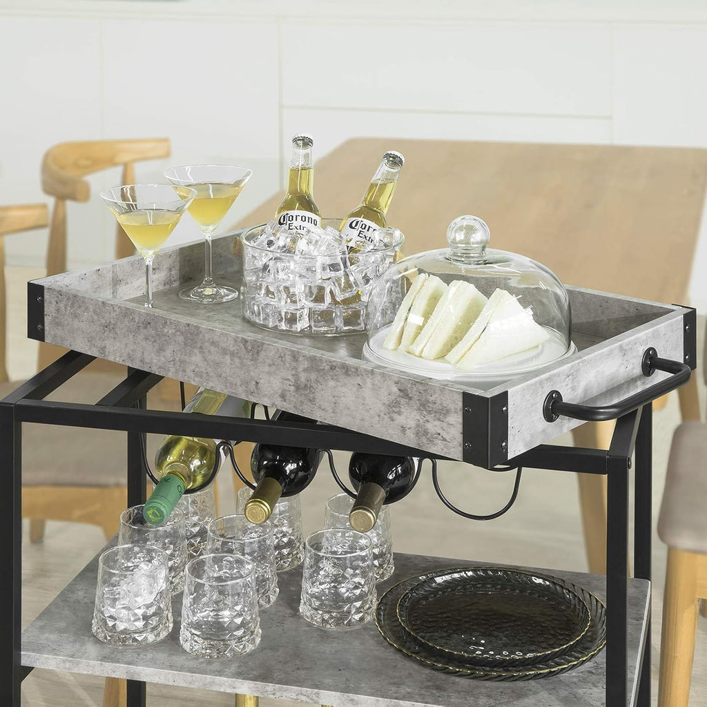Rustic Mobile Wood Metal Serving Cart C946945