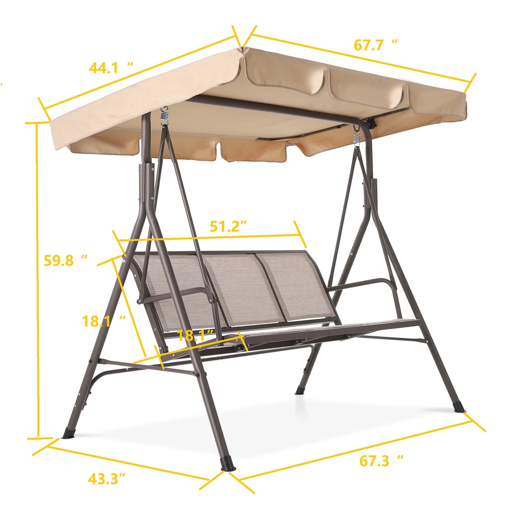 Outdoor Swing With Canopy, 3-Person, Beige C140