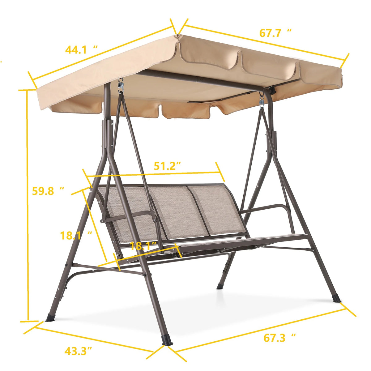 Outdoor Swing With Canopy, 3-Person, Beige C140