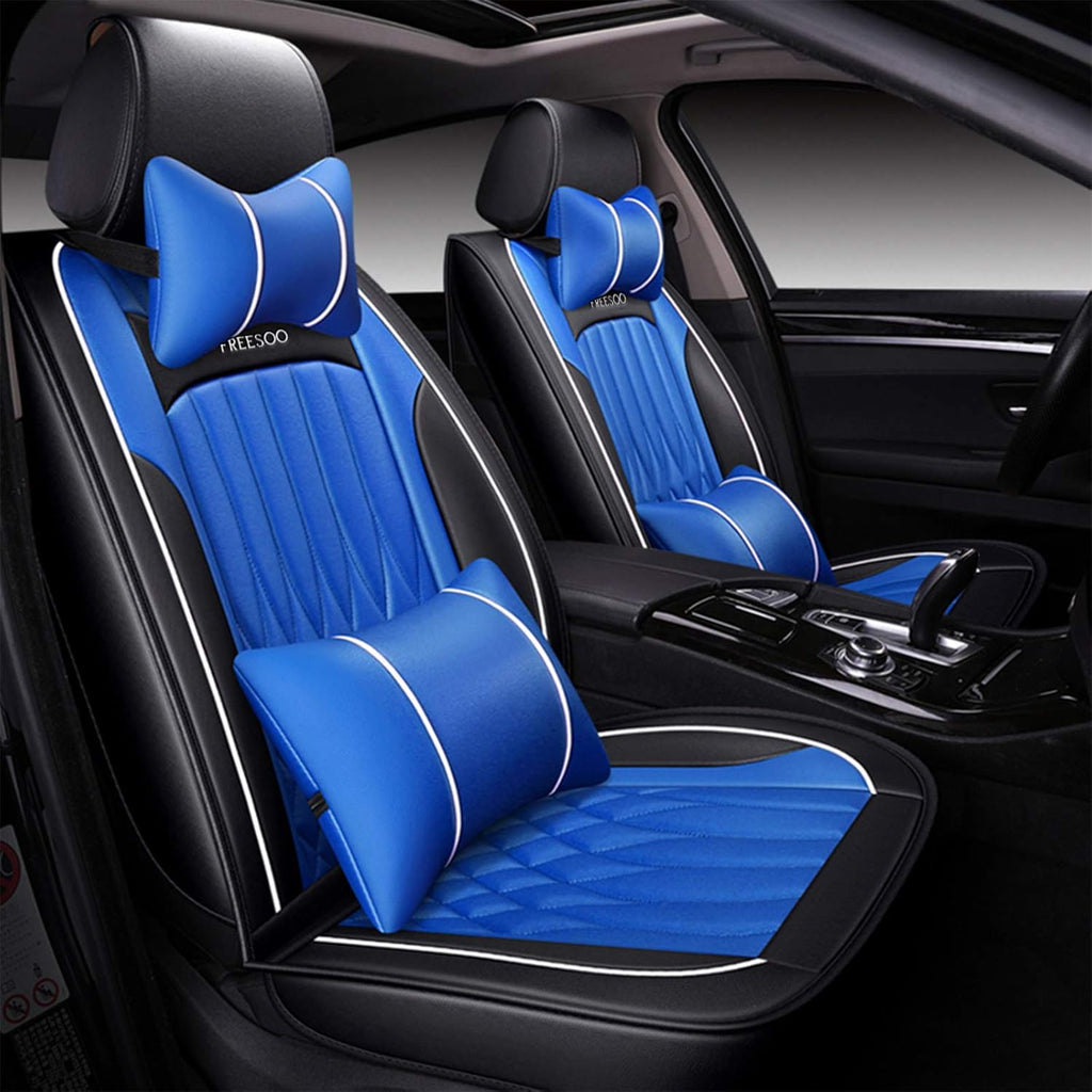 Black White Leather Car Seat Cover Full Set for 5 Seats G926681