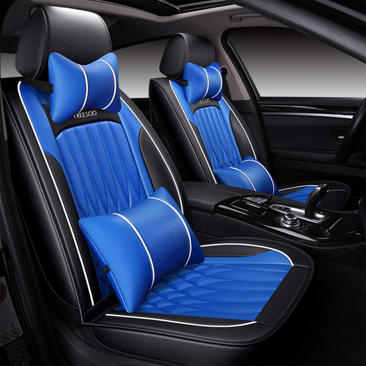 Black White Leather Car Seat Cover Full Set for 5 Seats G926681