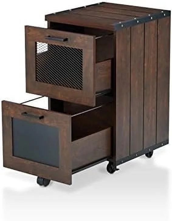 Walnut Wood Filing Cabinet With Casters W2878