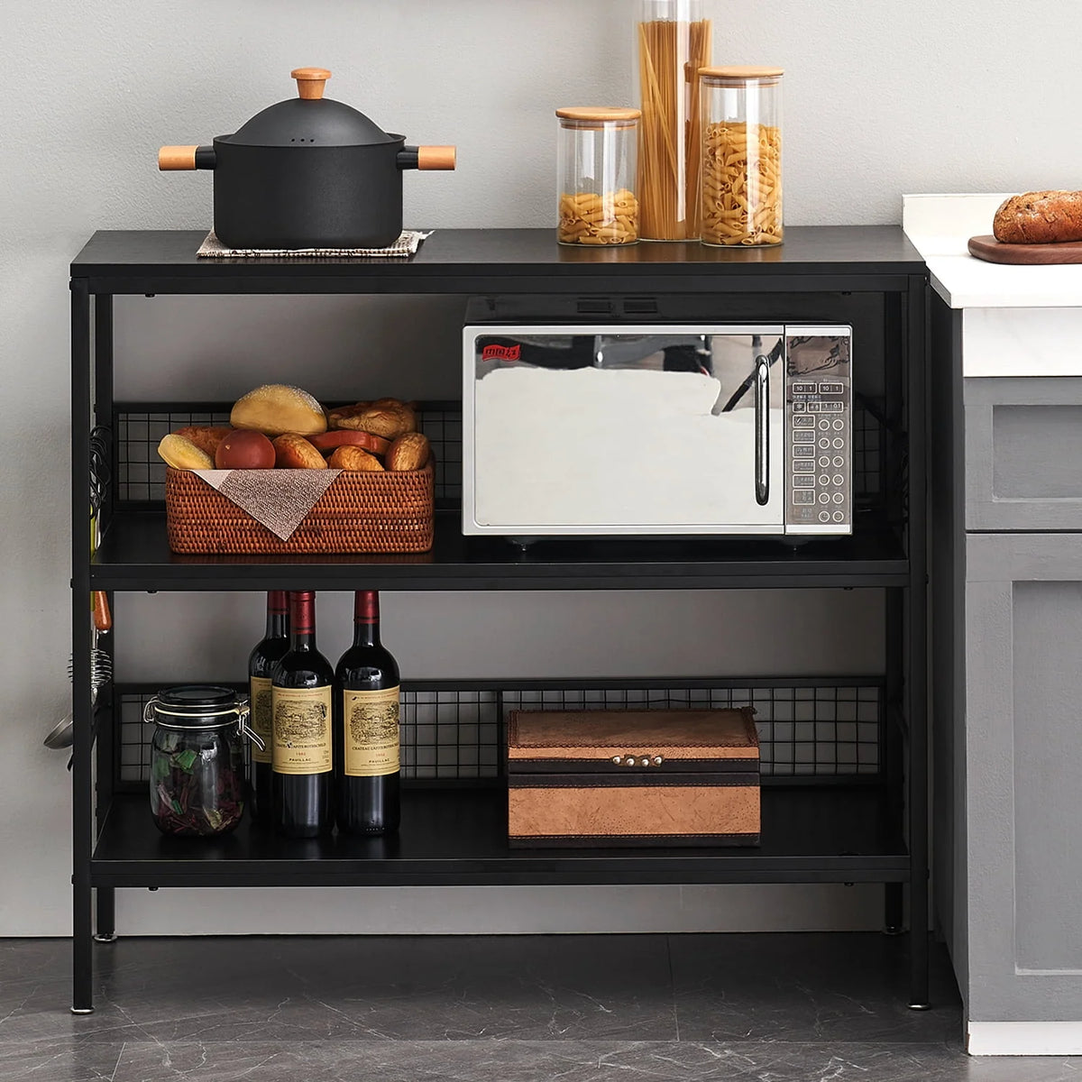 Rolling Kitchen Storage Cart with 3-Tier Shelves and 10 Hooks D920