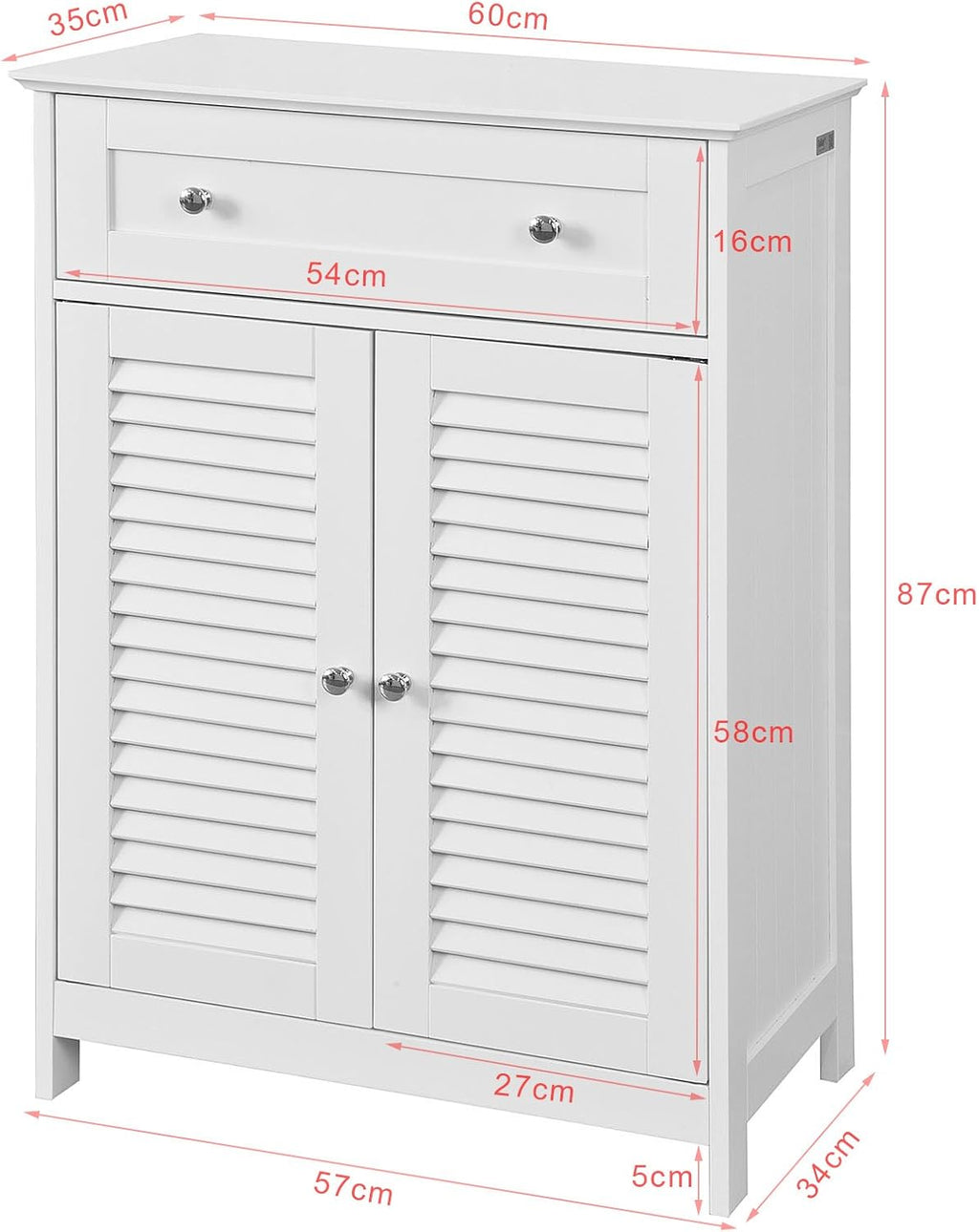 White Bathroom Storage Cabinet with Drawer and Adjustable Shelf D4181