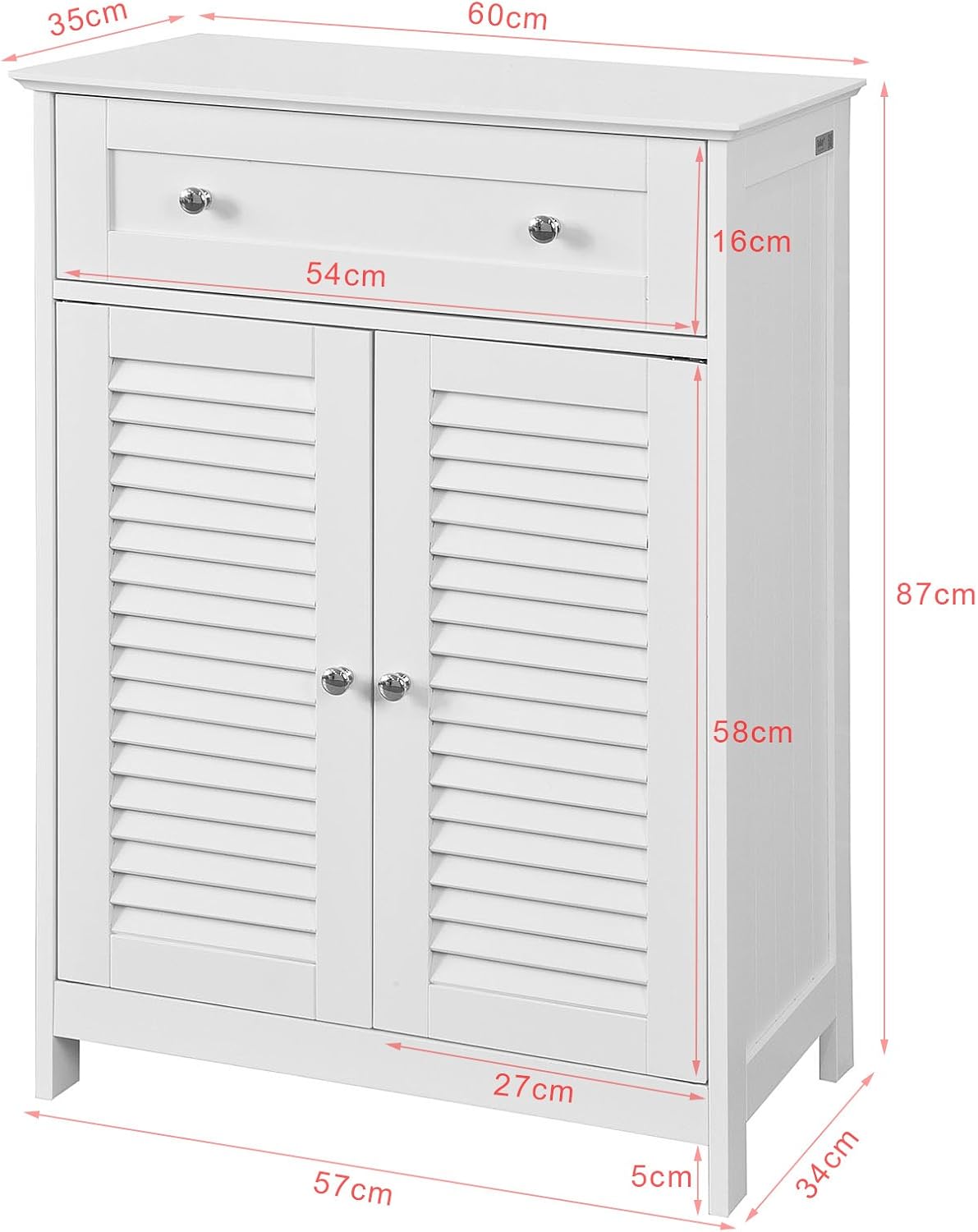 White Bathroom Storage Cabinet with Drawer and Adjustable Shelf D4181
