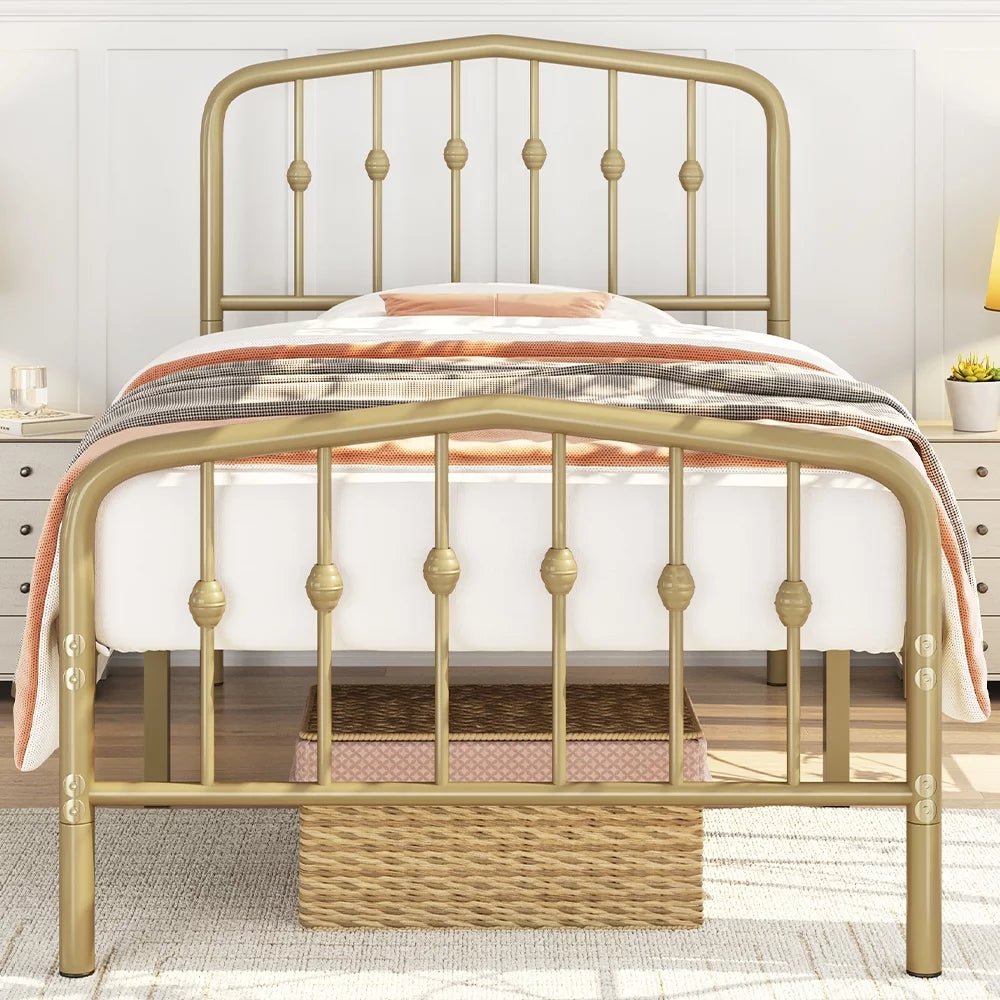 Queen Black Metal Platform Bed Frame with Arched Headboard P25828