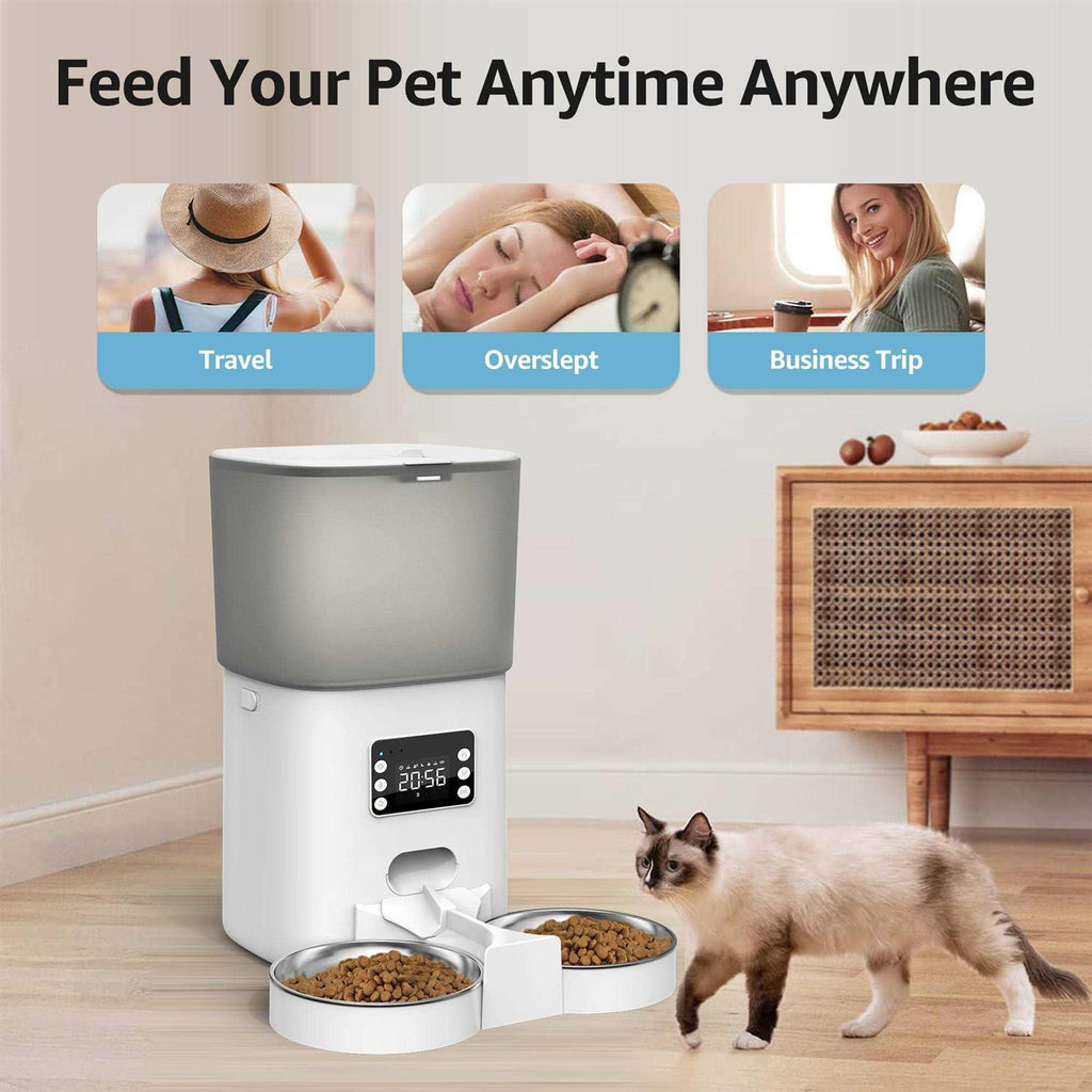 Automatic Food Dispenser with Splitter & Stainless Bowls Cat & Dog Feeder M43446