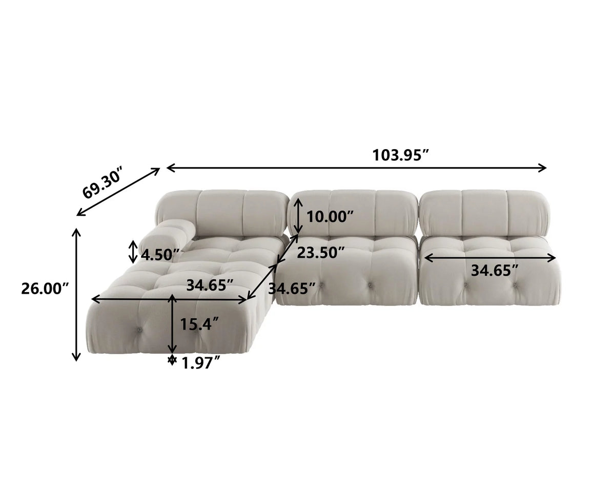 L-Shaped Velvet 3-Seat Sofa with Ottoman S2599