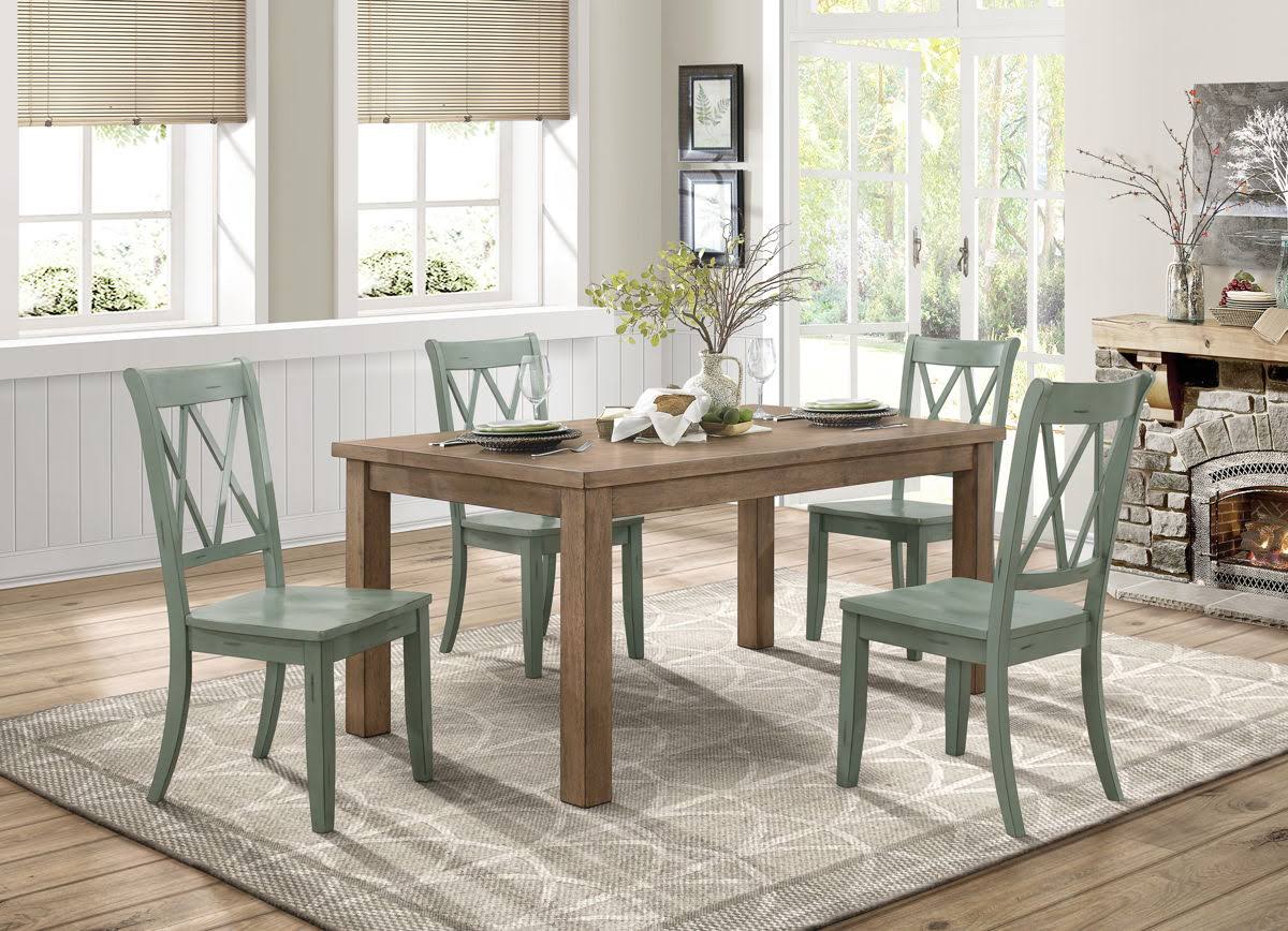 5-Piece Wood Dining Set in Natural and Teal P20355