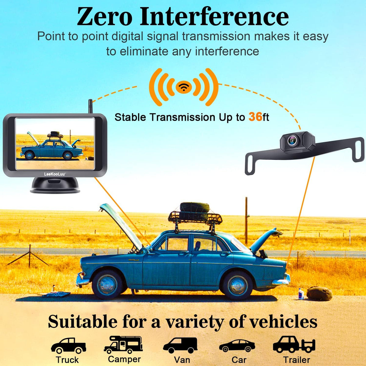 Wireless Backup Camera System with 5'' Monitor Night Vision Two Channels Pack of 2 Z15872