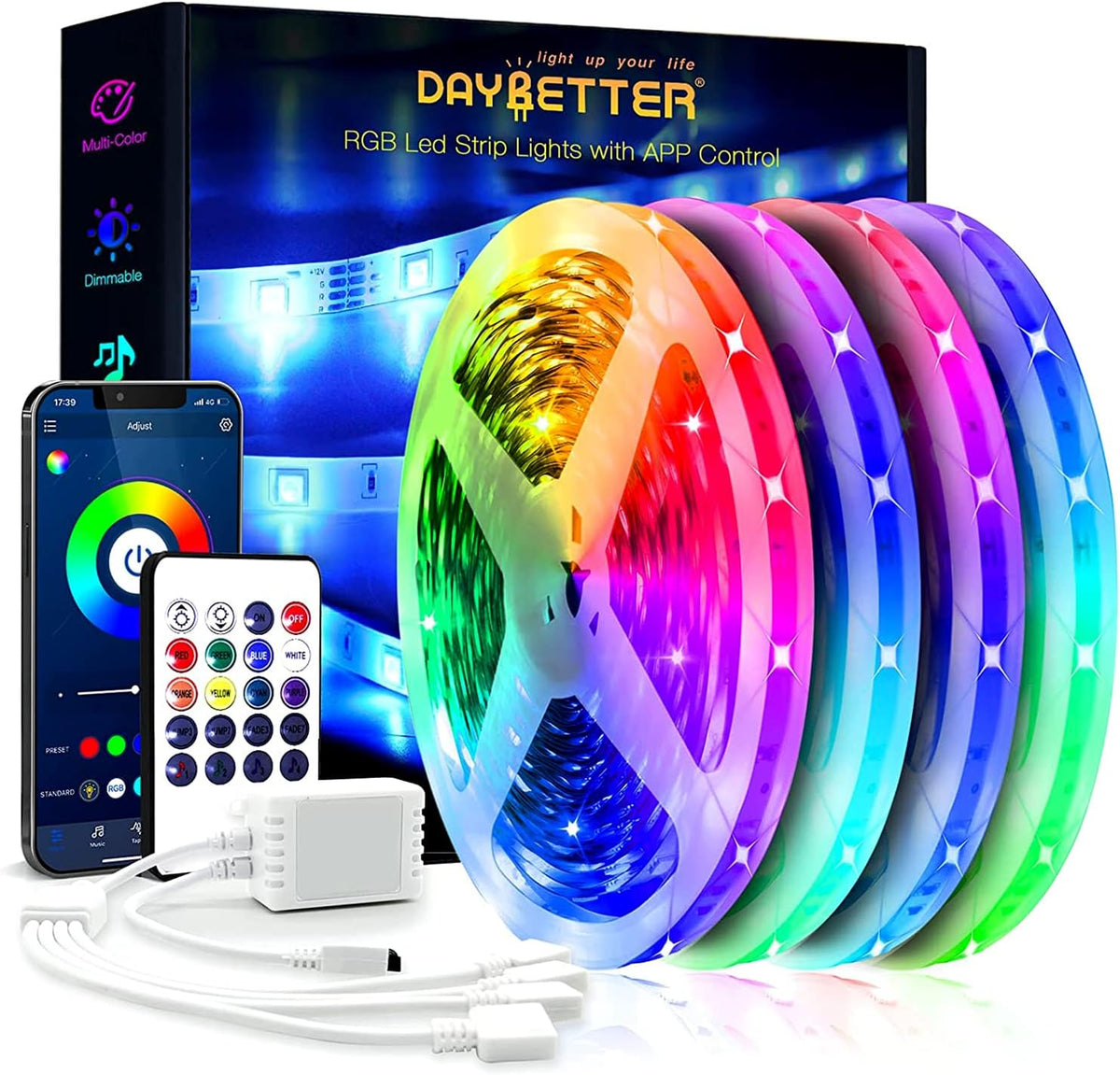 200ft Smart LED Strip Lights with App Control Remote K957504