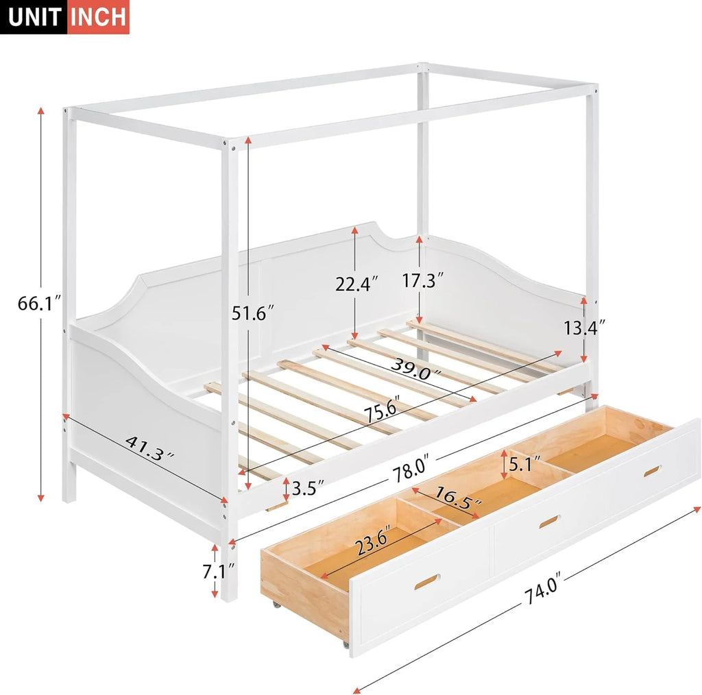 Wood Daybed Frame with 3 Drawers A692