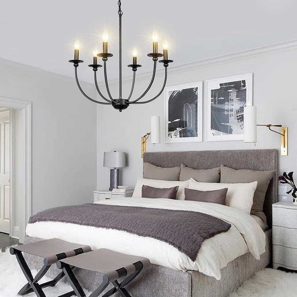 Black 6-Light Wrought Iron Chandelier B2691