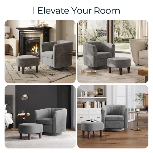 Gray Velvet Swivel Accent Chair with Ottoman D97152