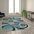 Black White Grey Turquoise 6' x 9' Area Rug U7158