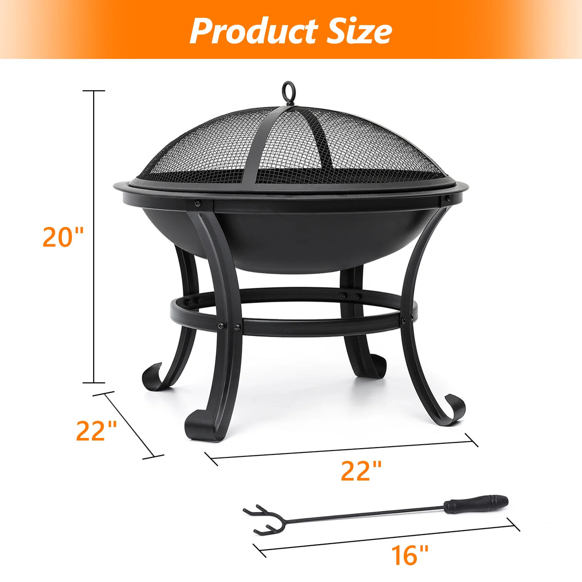 22 inch Portable Wood Burning Fire Pit with Spark Screen G85358