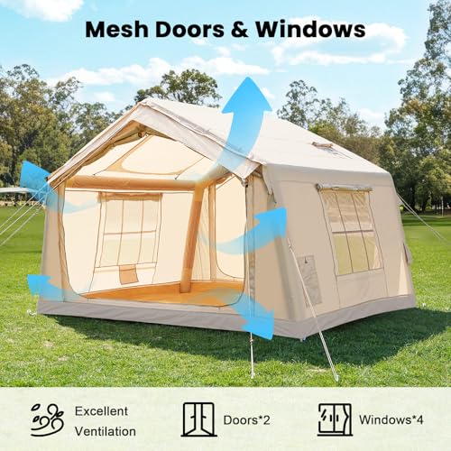 Inflatable Tent with Hand Pump and Stove Jack, Waterproof Oxford, 4-6 Person T361