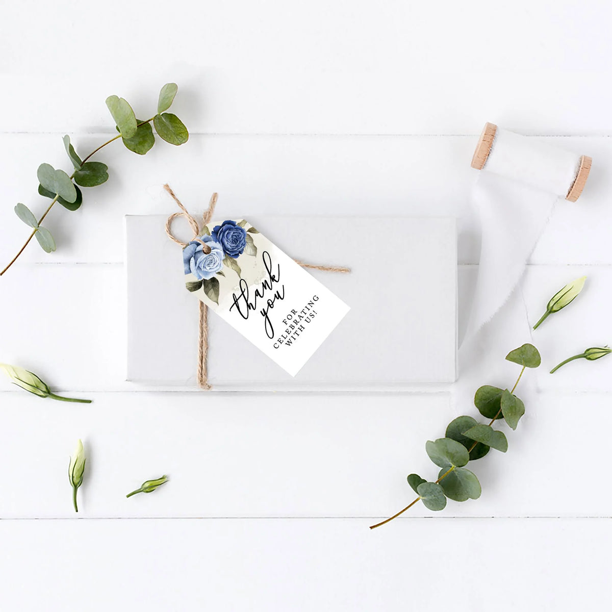 Icy Blue Roses Cardstock Gift Tags with Bakers 100-Pk D34806