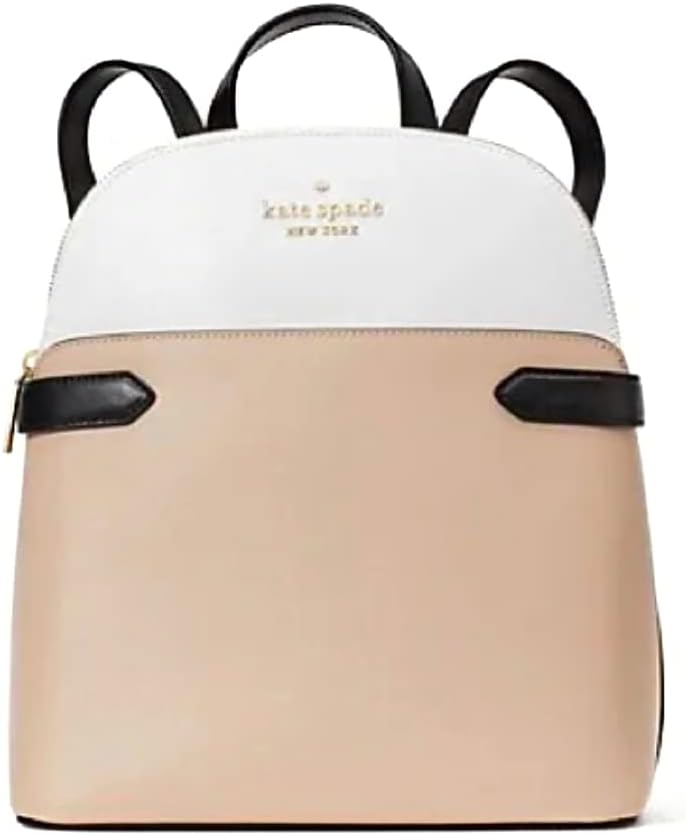 Warm Beige Black Leather Medium Backpack Z174