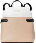 Warm Beige Black Leather Medium Backpack Z174