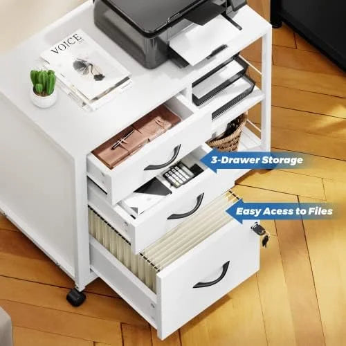 3 Drawer Wood File Cabinet with Socket and USB Charging Ports P7507