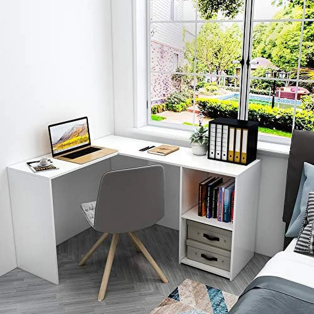 L Shaped Corner Desk Computer Workstation White J824149