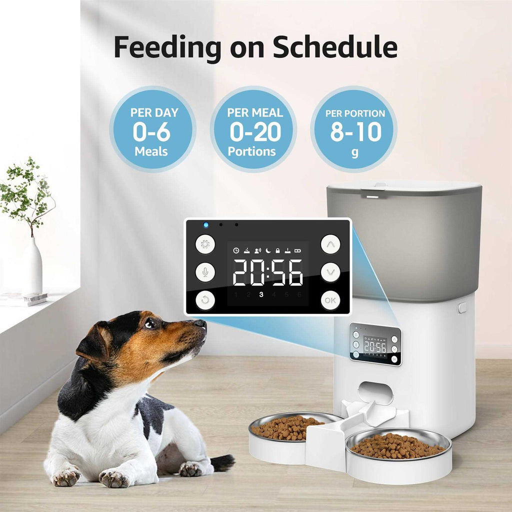 Automatic Food Dispenser with Splitter & Stainless Bowls Cat & Dog Feeder M43446
