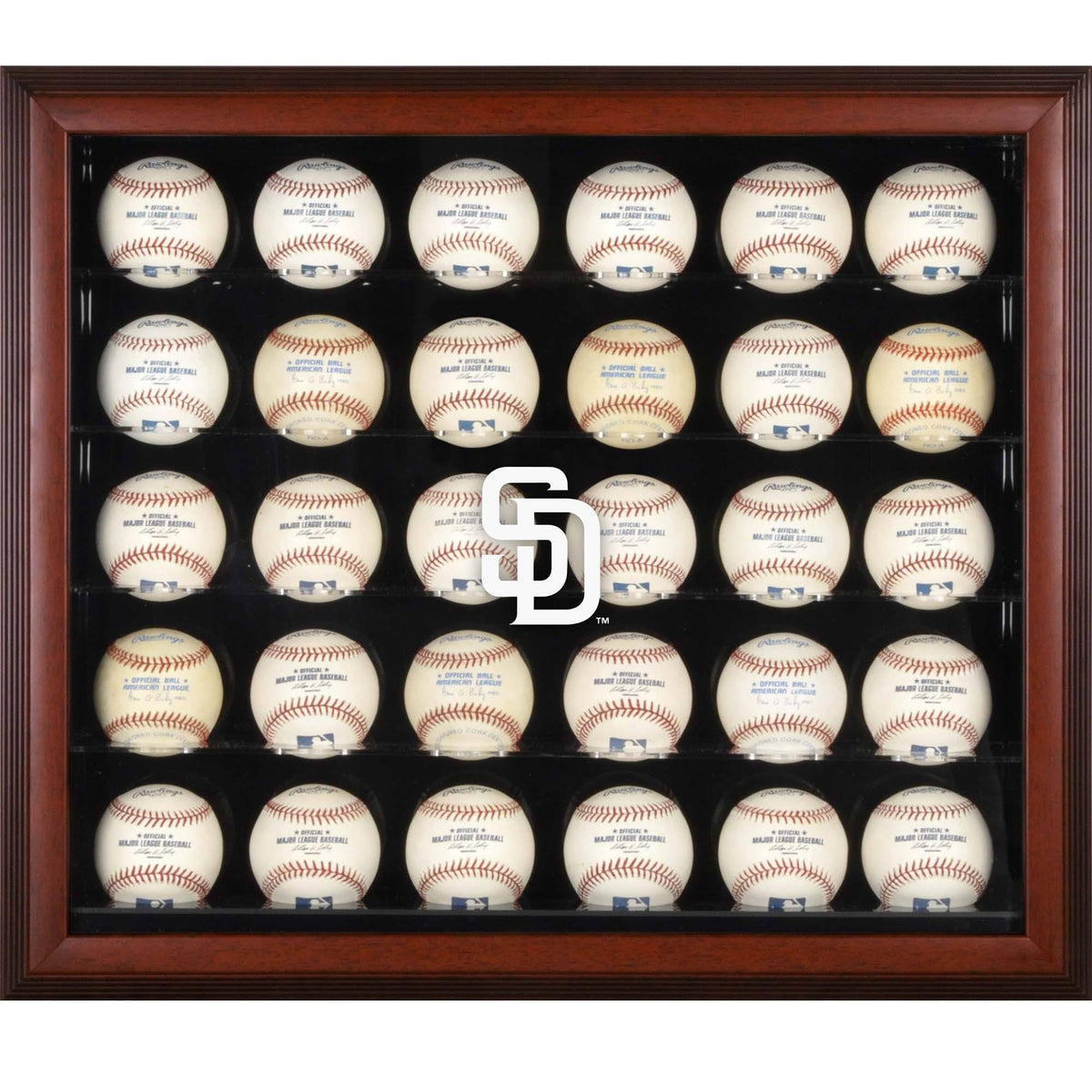 Mahogany Framed 30-Ball Display Case N7936