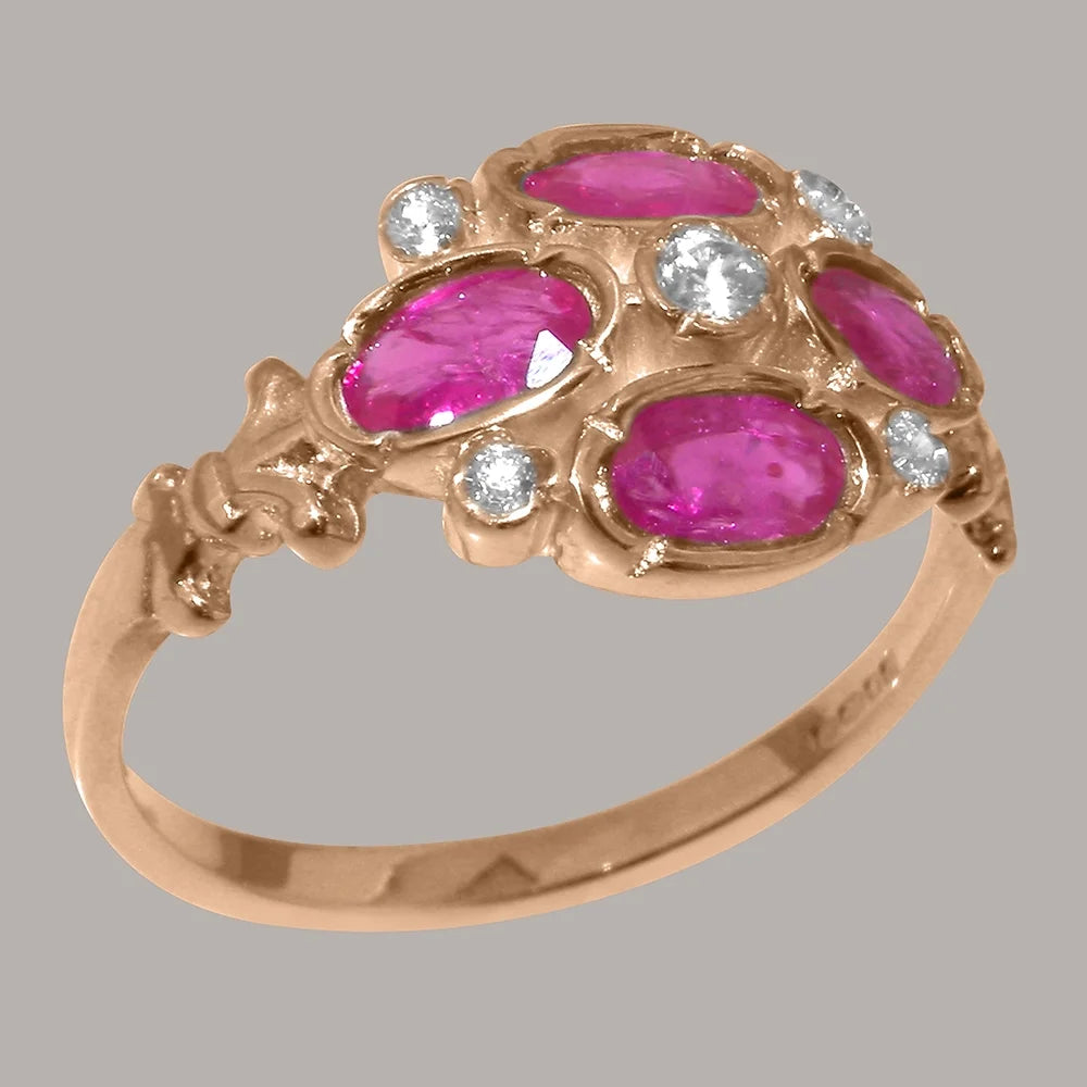 9k Rose Gold Ring with Natural Diamond & Ruby W5508