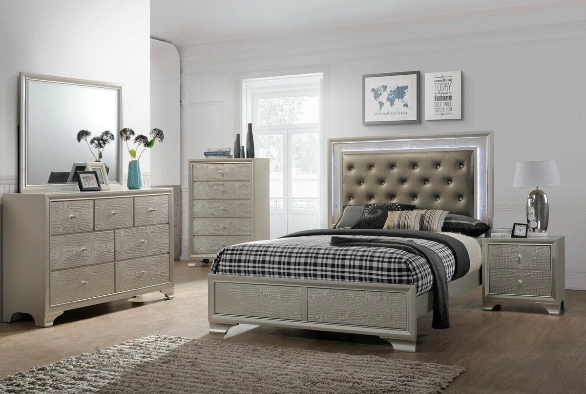 Queen Size Upholstered Panel Bed Chest Nightstand Set H12290