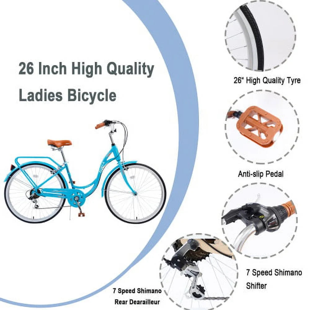 26 inch 7 Speed Steel Frame Girls Bicycle Y23379