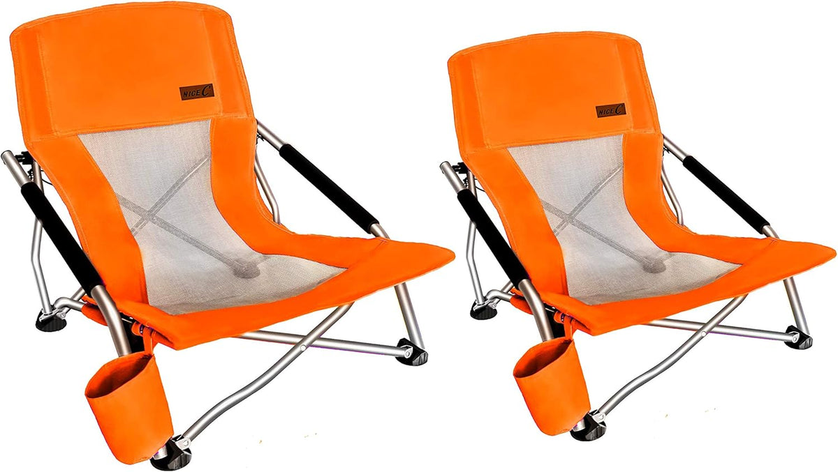 Low Beach Camping Folding Chair with Cup Holder & Carry Bag (2 Pack of Blue) C617429