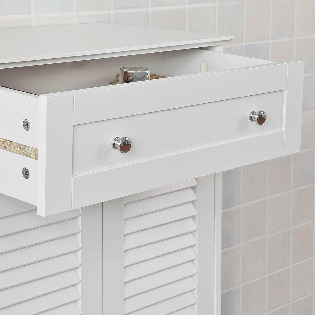 White Bathroom Storage Cabinet with Drawer and Adjustable Shelf D4181