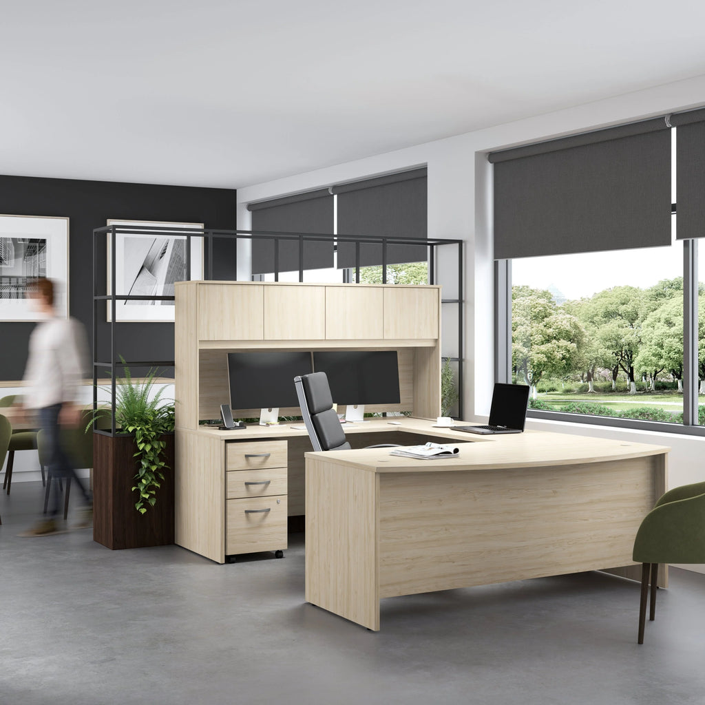 72W x 36D Bow Front Desk in Natural Elm Engineered Wood G73693