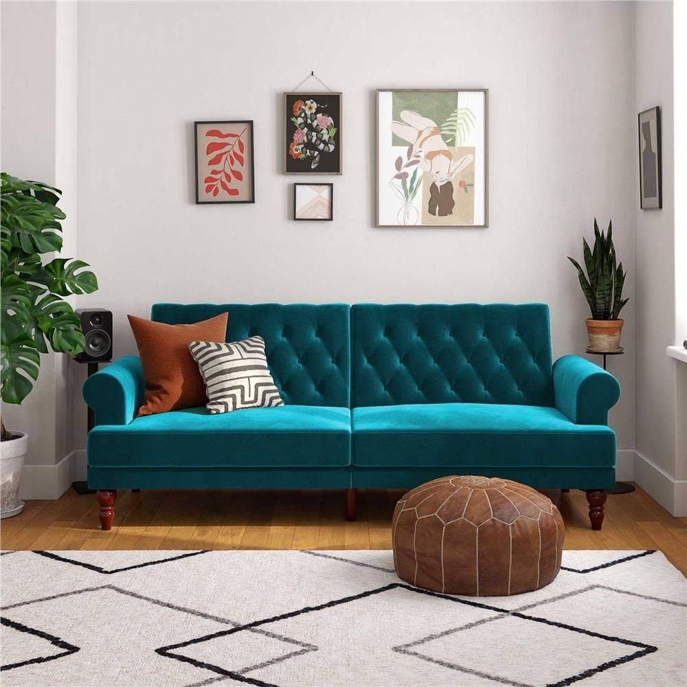 Ivory Velvet Convertible Futon R166