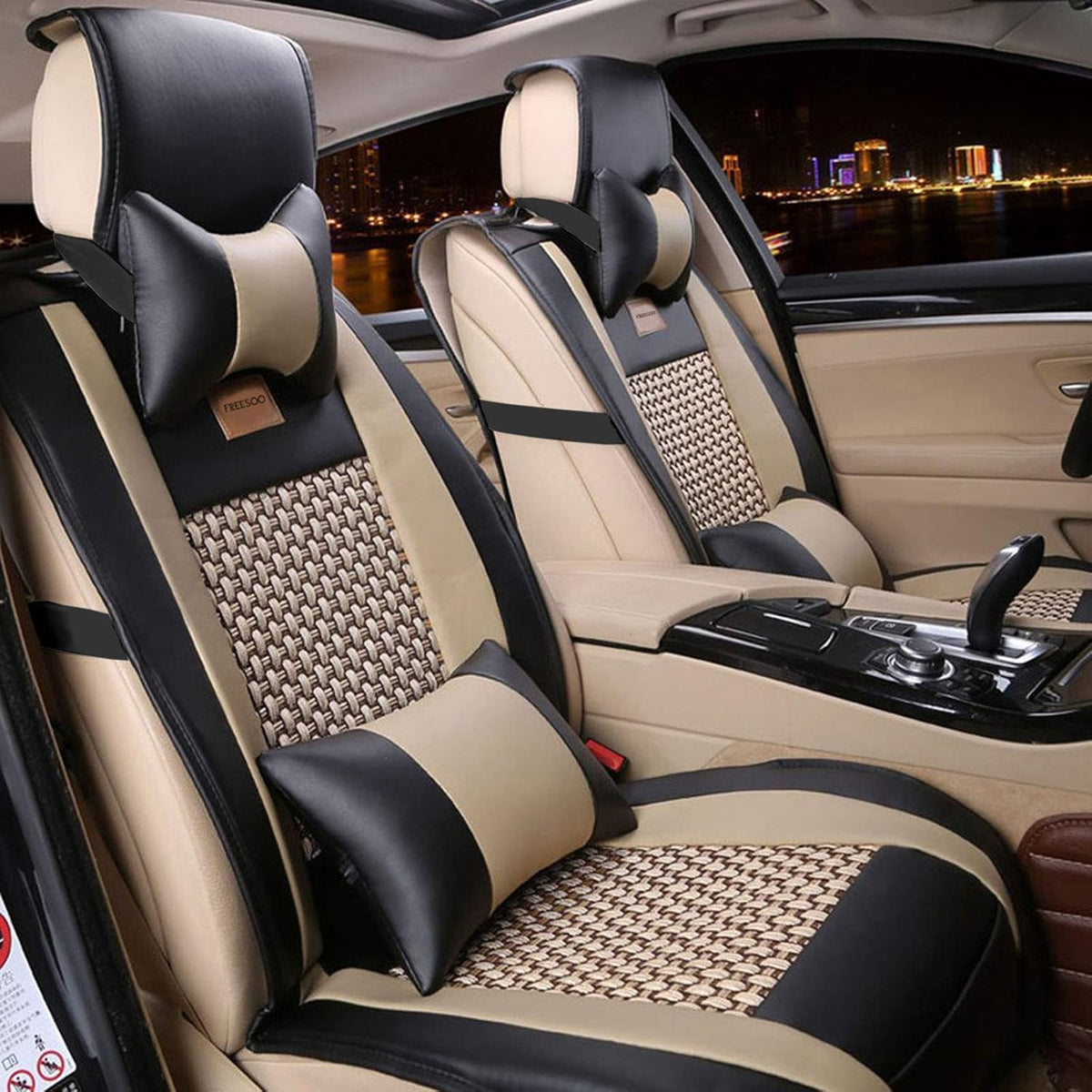 Black White Leather Car Seat Cover Full Set for 5 Seats G926681