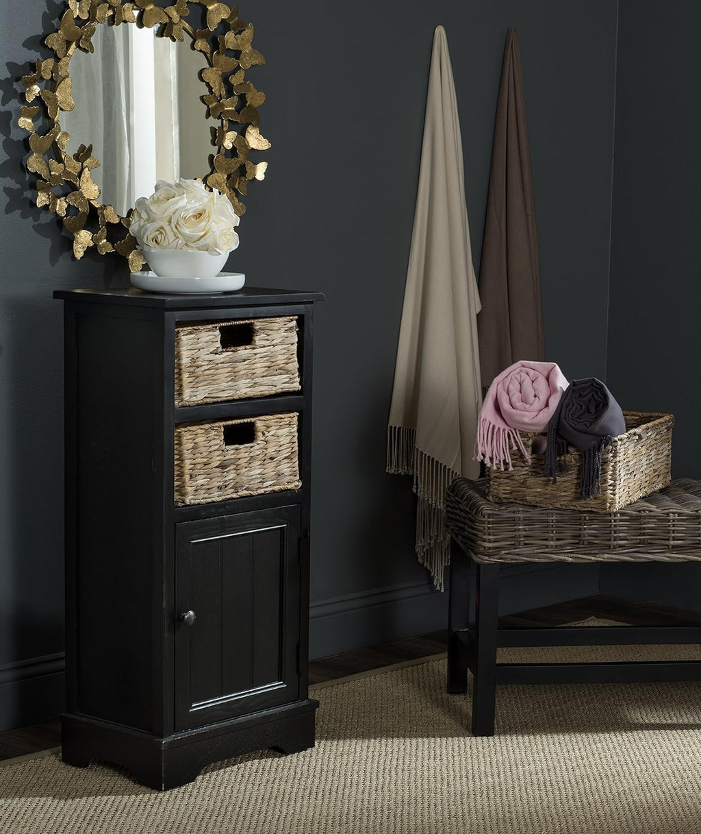 Distressed Black Cabinet F38085