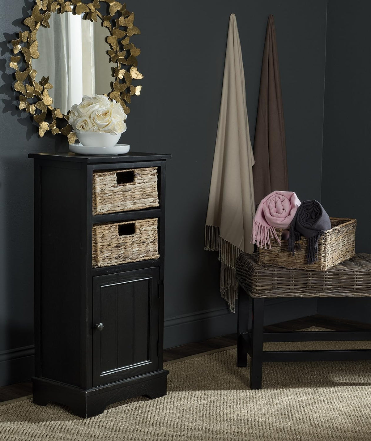 Distressed Black Cabinet F38085