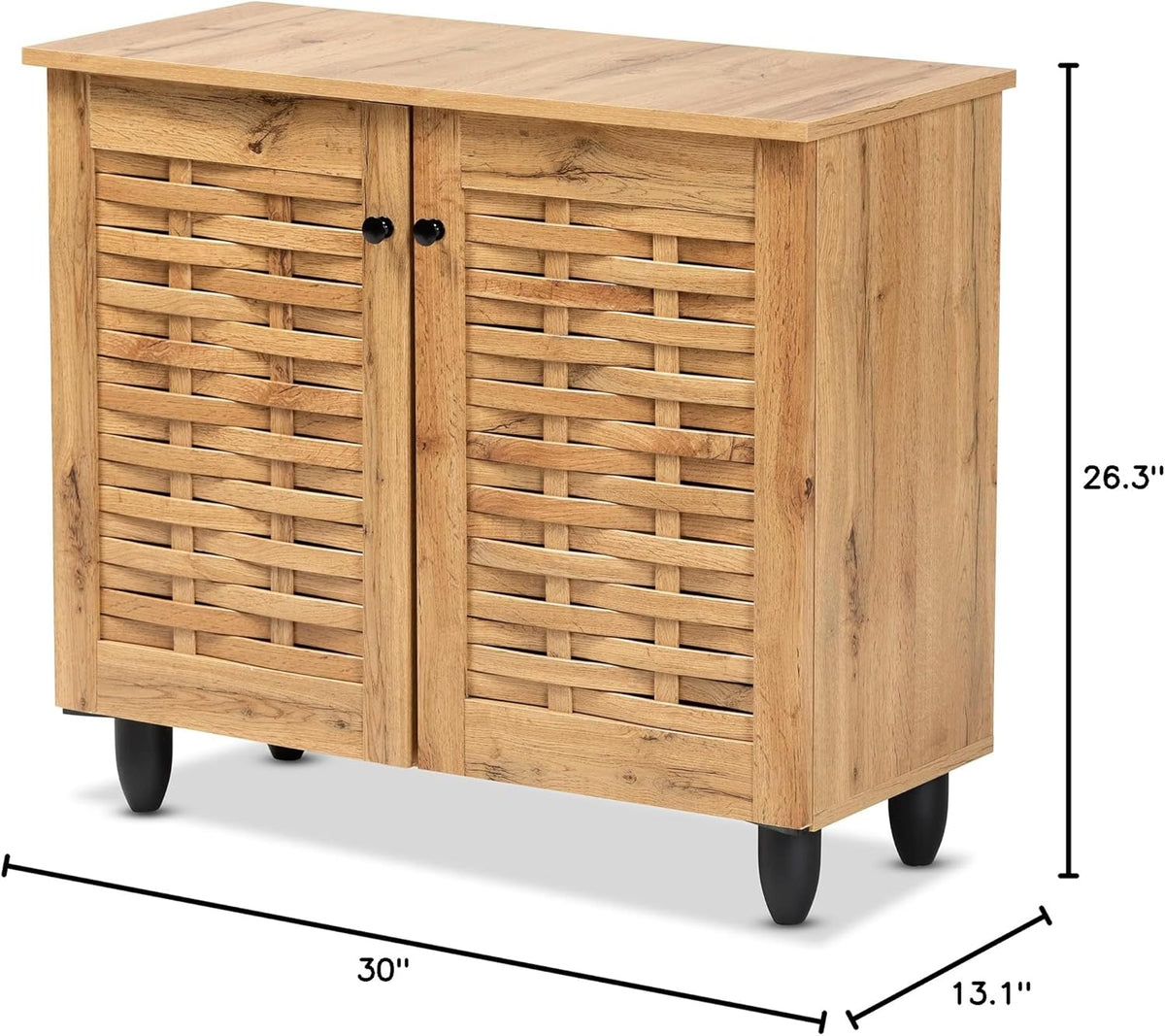 Oak Brown Finished Wood 2-Door Shoe Cabinet U235