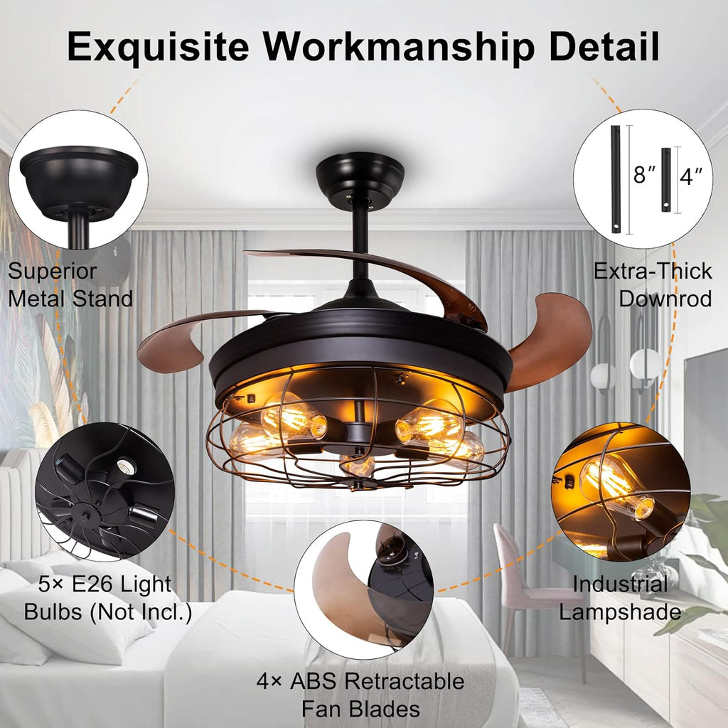 42'' Black Caged Ceiling Fan with Lights P740