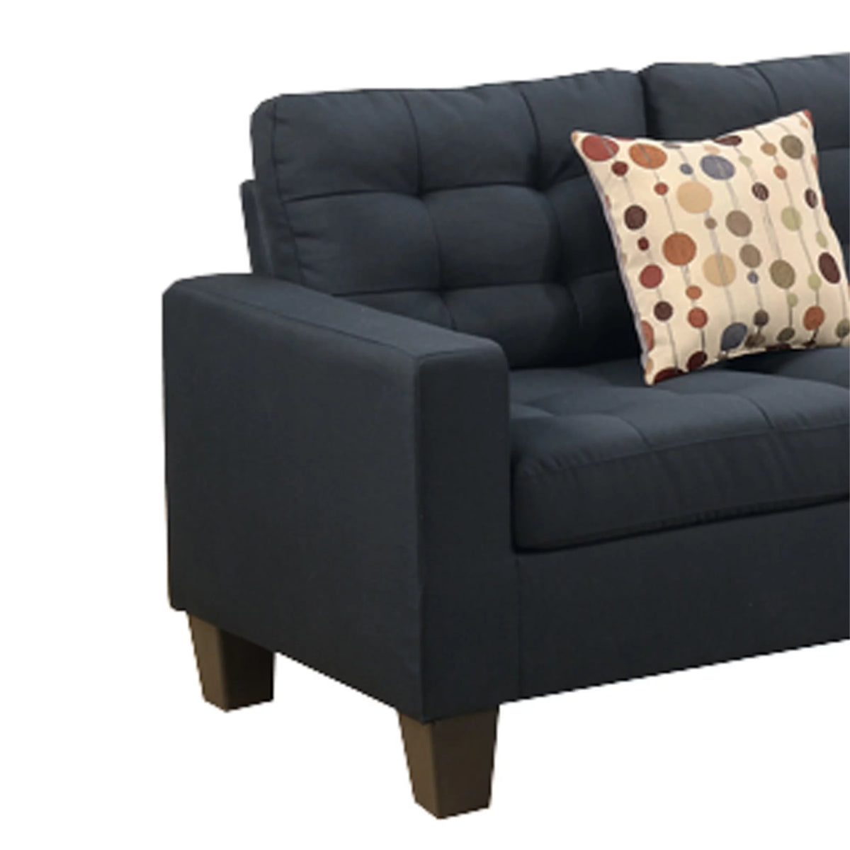 Black 4 Pieces Polyfiber Fabric Sectional With 2 Pillows D34817