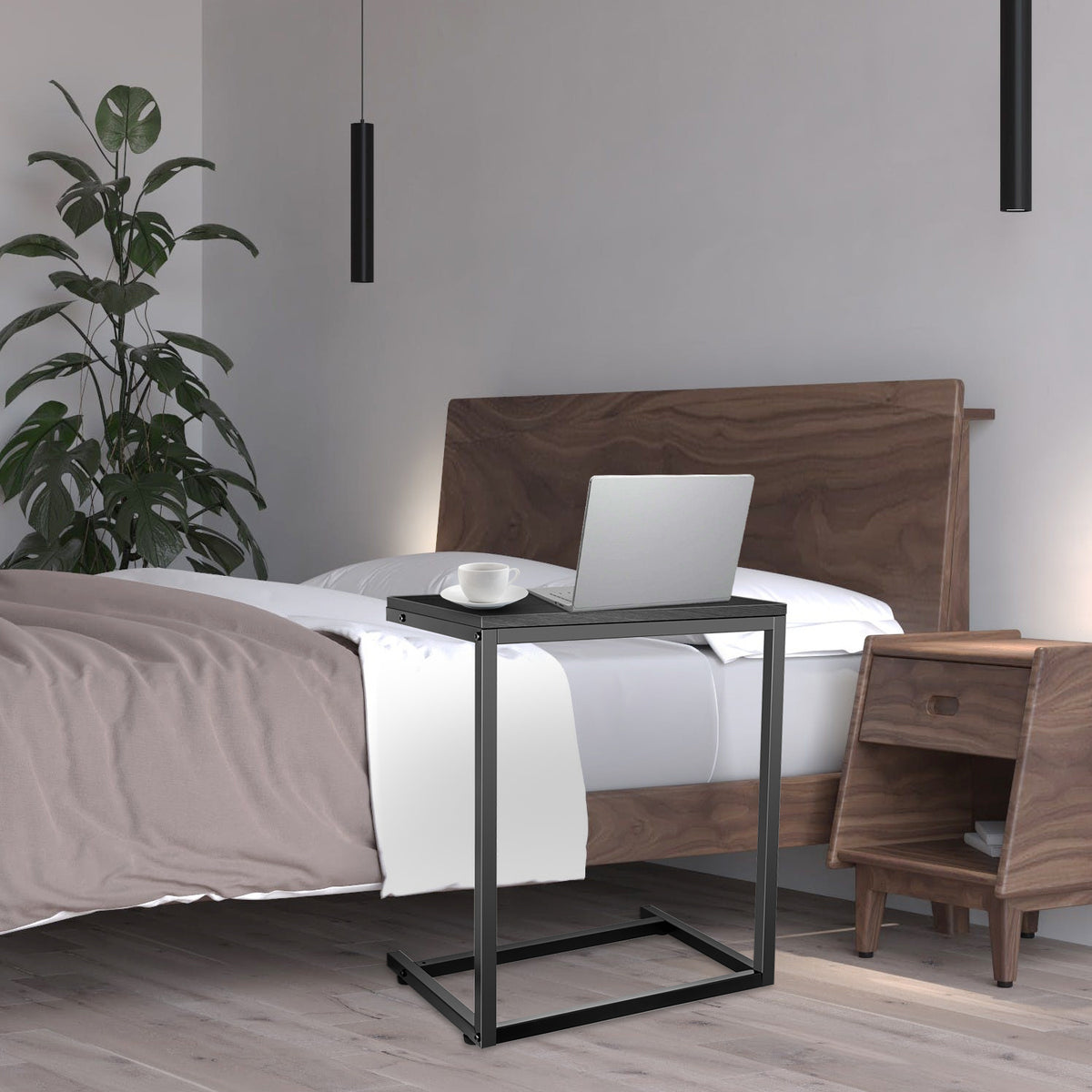 C Shaped Sofa Side End Table with Hardwood Surface, Black C85922